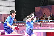 Deutsch: Tischtennis bei den Olympischen Jugendspielen 2018; Tag 9, 15. Oktober 2018; Mixed, Finale, Mixed-Doppel – Miu Hirano & Tomokazu Harimoto (JPN) gegen Sun Yingsha & Wang Chuqin (CHN) 1:3 English: Table tennis at the 2018 Summer Youth Olympics at 15 October 2018 – Mixed Final, Mixed-Double – Miu Hirano & Tomokazu Harimoto (JPN) Vs Sun Yingsha & Wang Chuqin (CHN) 1:3