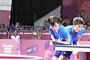 Deutsch: Tischtennis bei den Olympischen Jugendspielen 2018; Tag 9, 15. Oktober 2018; Mixed, Finale, Mixed-Doppel – Miu Hirano & Tomokazu Harimoto (JPN) gegen Sun Yingsha & Wang Chuqin (CHN) 1:3 English: Table tennis at the 2018 Summer Youth Olympics at 15 October 2018 – Mixed Final, Mixed-Double – Miu Hirano & Tomokazu Harimoto (JPN) Vs Sun Yingsha & Wang Chuqin (CHN) 1:3