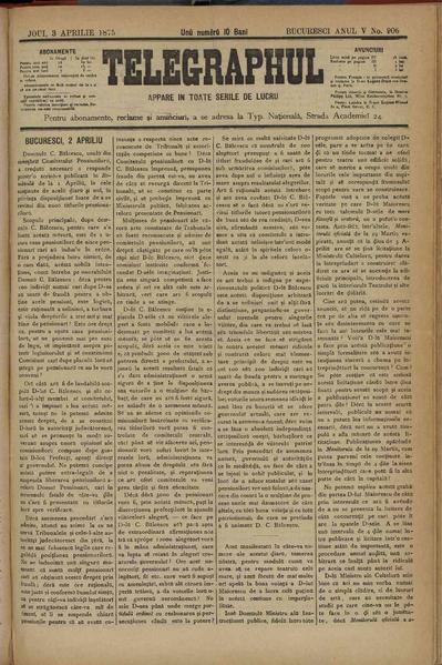 File:Telegraphulŭ de Bucuresci. Seria 1 1875-04-03, nr. 0906.pdf