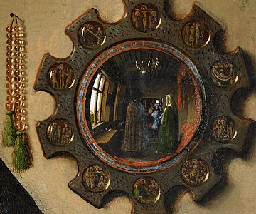 Curvilinear perspective: convex mirror in Jan van Eyck's Arnolfini Portrait, 1434