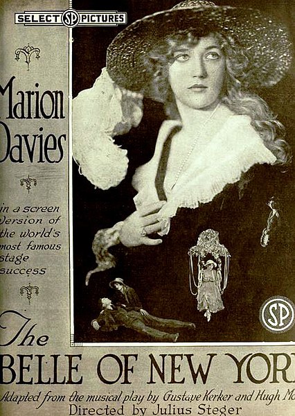  Ad for the American film The Belle of New York (1919) with Marion Davies, on page 1267 of the March 8, 1919 Moving Picture World. This copy was apparently clipped when printed or oversized for the page.