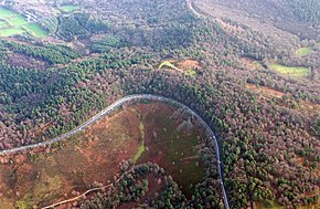 Aerial view of the Devil's Punch Bowl (photographed in January 2007, before the closure of the old A3). The old A3 at Hindhead (aerial).jpg