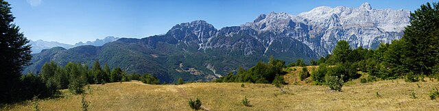 The eastern section of the Radohima mountain massif inside the Albanian Alps.