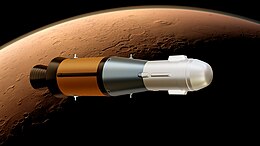 This illustration shows NASA's Mars Ascent Vehicle (MAV) in coast phase in Low Mars orbit after Main engine cutoff awaiting stage separation and second engine startup.jpg