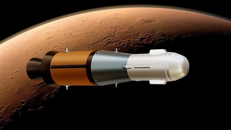 File:This illustration shows NASA's Mars Ascent Vehicle (MAV) in coast phase in Low Mars orbit after Main engine cutoff awaiting stage separation and second engine startup.jpg