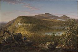 Thomas Cole - İki Gölün ve Dağ Evinin Bir Görünümü, Catskill Dağları, Sabah (1844) - Google Art Project.jpg