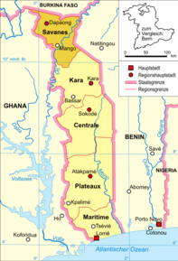 Harta regiunii Savanes în cadrul Togo