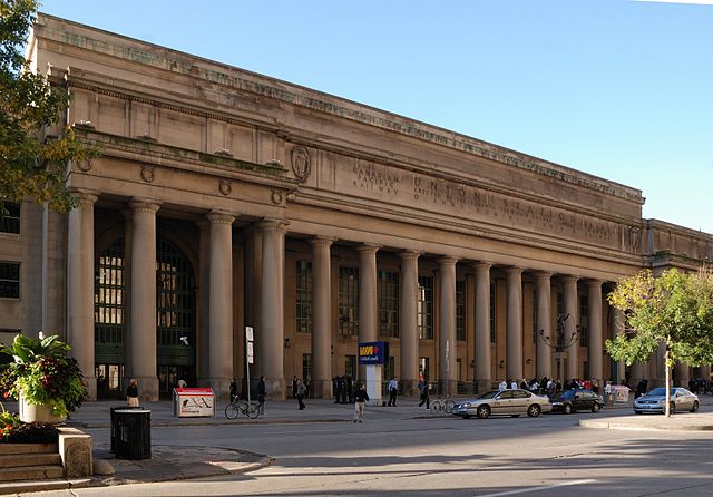 Union Station is located on Front Street between York and Bay Street.