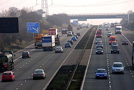 Left-hand traffic on M1 motorway in the UK