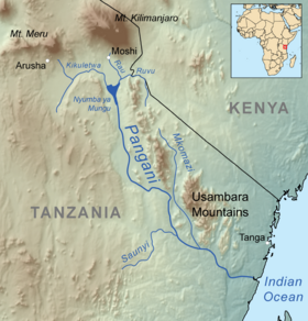 Mapa de localização das Montanhas Usambara.