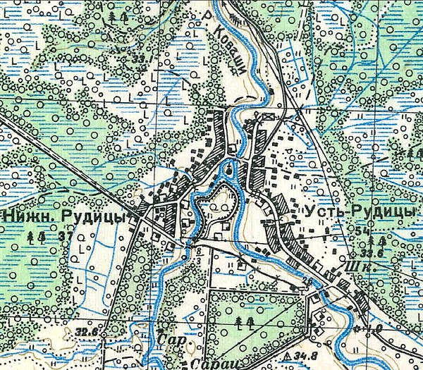 План деревни Усть-Рудицы. 1938 год