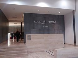 LATAM lounge in Santiago de Chile promoting the LAN-TAM merger to form the LATAM Airlines Group