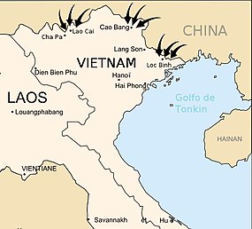 Mapka úderů vojsk ČLOA na severní Vietnam