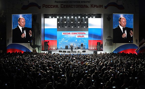 Vladimir Putin in a rally in Sevastopol before the 2018 Russian presidential election