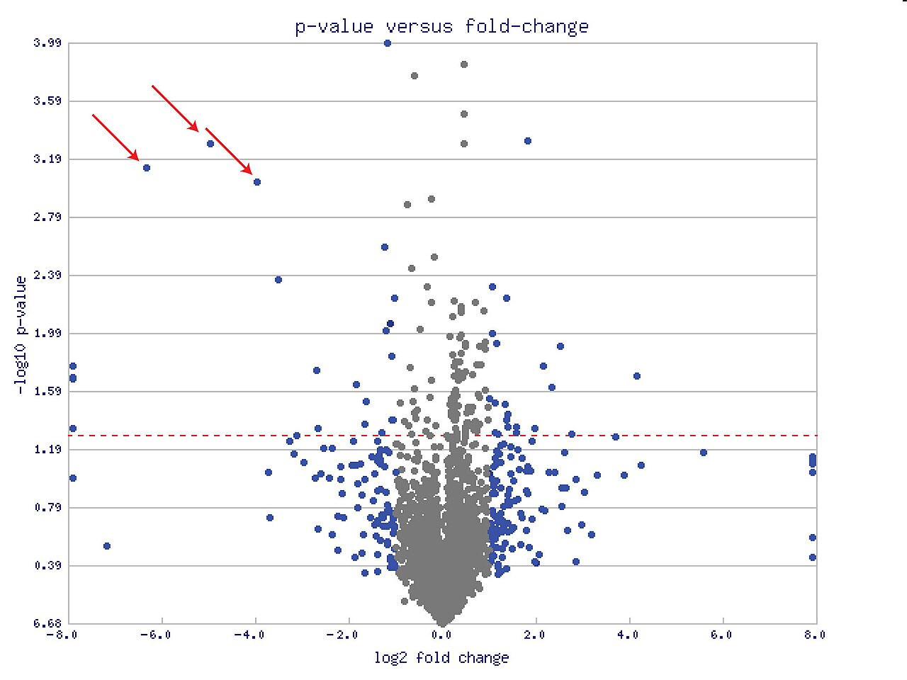 p value vs fold change volcano plot