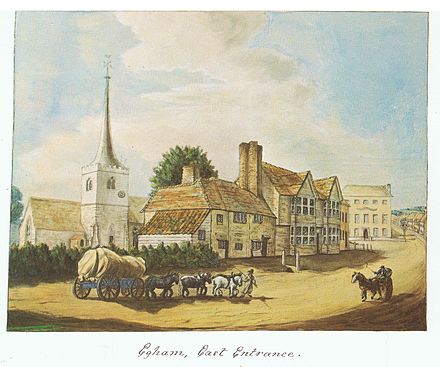 Watercolour of eastern entrance to Egham, pre. 1817.