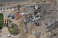 Aerial view of West Fertilizer a few days after the explosion (April 22, 2013).