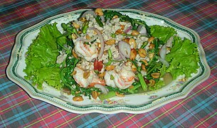 Yam phak krachet, a Thai salad made with cooked water mimosa