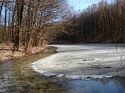 Nebeský rybník na území památky v zimě