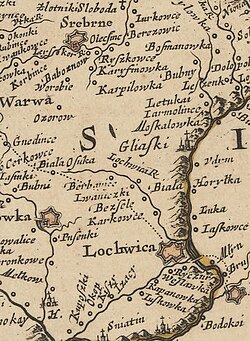 Фрагмент мапи Боплана з зображенням території між Срібним і Лохвицею