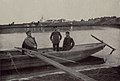 Хвостов А.Н. Безсонов Б.В., Шемигонов И.М. на фоне Коряжемского монастыря. 1909 год
