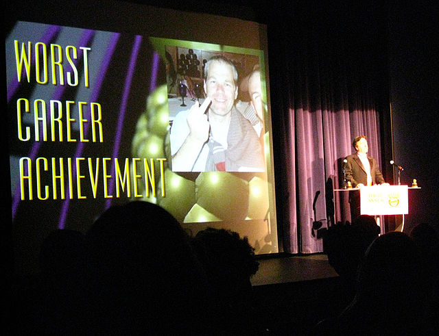 Boll receiving the 2009 Golden Raspberry Award for Worst Career Achievement