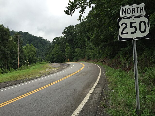 View north along US 250 in Hundred in rural northern West Virginia