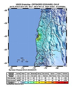 2019-01-20 Coquimbo, Chile M6.7 earthquake shakemap (USGS).jpg