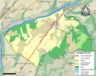 Kolorowa mapa przedstawiająca użytkowanie gruntów.