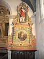 Darstellung Kirchenheiliger Saint Thegonnec-Der spannte für den Bau der Kirche den Teufel in Gestalt eines Wolfes der seinen Esel fraß vor seinen Karren. Eglise Notre Dame de Saint Thegonnec-Departement Finistère-Region Bretagne