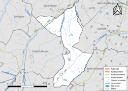 Carte en couleur présentant le réseau hydrographique de la commune