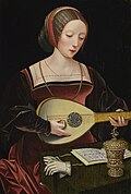 A young lady playing a lute, by the Master of the Female Half-lengths 2.jpg