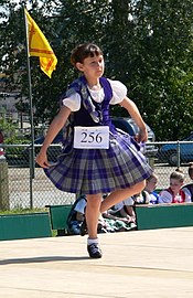 A young Highland dancer wearing Aboyne dress prescribed for female dancers for the national dances. Aboyne 05SV 002.jpg