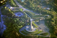 Aerial view of memorial complex of museum of the history of Ukraine in World War II and monument to the Motherland.jpg