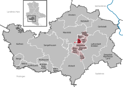 Elhelyezkedése Mansfeld-Südharz térképén