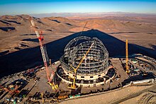 ELT construction status in August 2023 Almost dome (elt-huedepohl-aug2023-drone1).jpg