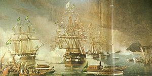 Arrival of Empress Teresa Cristina on board the frigate Constituicao in Brazil, 1843. Arrival of teresa cristina in Brazil in 1843.jpg