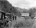 Automobiles and trucks at scene of highway washout near Index, ca 1926 (PICKETT 293).jpg