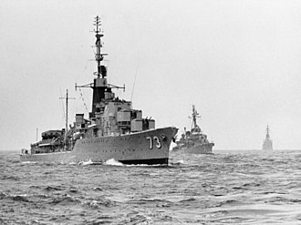 Diana in the Peruvian Navy in September 1973 renamed BAP Palacios (DM-73) BAP Palacios and BAP Villar (Sep 1973-USN).jpg