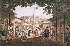 Painting of the bazaar at Athens, by Dodwell.