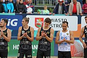 Deutsch: Beachhandball Europameisterschaften 2019 (Beach handball Euro); Tag 6: 7. Juli 2019 – Spiel um Platz Drei, Männer, Ungarn-Russland 2:0 (26:20, 23:22) English: Beach handball Euro; Day 6: 7 July 2019 – Men's Bronze Medal Match – Hungary-Russia 2:0 (26:20, 23:22)