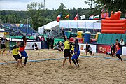 Deutsch: Beachhandball Europameisterschaften 2019 (Beach handball Euro); Tag 5: 6. Juli 2019 – Männer, Platzierungsspiel für die Ränge 5–8, Frankreich-Deutschland 0:2 (18:22, 16:19) English: Beach handball Euro; Day 5: 6 July 2019 – Placement Match/Cross Match for rank 5–8 Men – Frankreich-Deutschland 0:2 (18:22, 16:19)