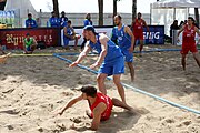 Deutsch: Beachhandball Europameisterschaften 2019 (Beach handball Euro); Tag 2: 3. Juli 2019 – Männer, Vorrunde Gruppe B, Slowenien-Serbien 1:2 (16:20, 19:18, 6:7) English: Beach handball Euro; Day 2: 3 July 2019 – Men Preliminary Round Group B – Slovenia-Serbia 1:2 (16:20, 19:18, 6:7)