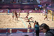 Deutsch: Beachhandball bei den Olympischen Jugendspielen 2018; Tag 4, 10. Oktober 2018; Mädchen, Vorrunde, Gruppe A - Ungarn-Chinese Taipei (Taiwan) 2:0 English: Beach handball at the 2018 Summer Youth Olympics at 10 October 2018 – Girls Preliminary Round Group A‎ – Hungary-Chinese Taipei 2:0