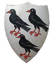 Armoiries de Thomas Becket : Argent three Cornish Choughs proper two and one.