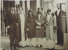 Bhopal royal family: From left to right - Nawab Hamidullah Khan, his wife Maimoona Sultan, their daughters - Rabia Sultan, Abida Sultan, Sajida Sultan in London, 1932 Bhopal Royal Family.jpg