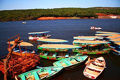 Boats on the Venna lake in Mahabaleshwar.