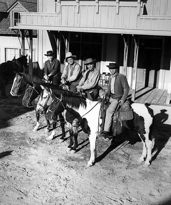 Pernell Roberts, Dan Blocker, Lorne Greene and Michael Landon (1961)