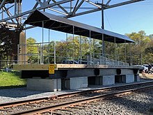 The Bourne station shortly after opening in spring of 2019. Bourne station platform, June 2019.jpg