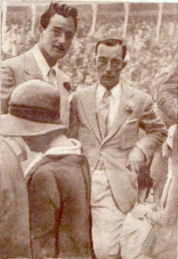 Gilbert Roland (left) with Keaton in San Sebastian, Spain, August 1930 Buster Keaton and a Spanish journalist.png